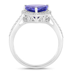 2.57 Carat Genuine Tanzanite and White Diamond 14K White Gold Ring