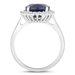 4.63 Carat Genuine Blue Sapphire and White Diamond 14K White Gold Ring