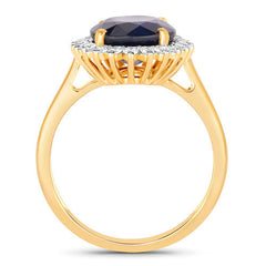 4.63 Carat Genuine Blue Sapphire and White Diamond 14K Yellow Gold Ring