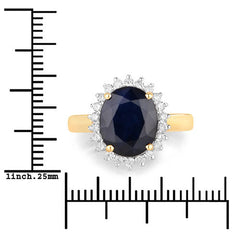 4.63 Carat Genuine Blue Sapphire and White Diamond 14K Yellow Gold Ring