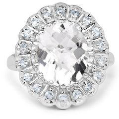 5.90 Carat Genuine Crystal Quartz and Swiss Blue Topaz .925 Sterling Silver Ring