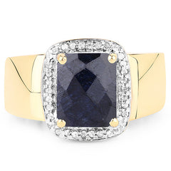 14K Yellow Gold Plated 4.07 Carat Dyed Sapphire and White Topaz .925 Sterling Silver Ring