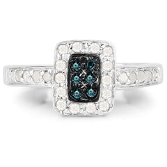 0.36 Carat Genuine Blue Diamond and White Diamond .925 Sterling Silver Ring