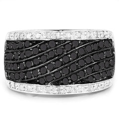 0.79 Carat Genuine Black Diamond and White Diamond .925 Sterling Silver Ring