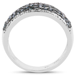 0.80 Carat Genuine Blue Diamond and White Diamond .925 Sterling Silver Ring