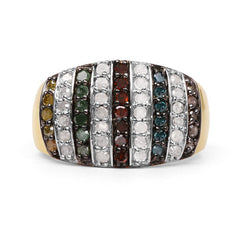 14K Yellow Gold Plated 0.84 Carat Genuine Multi Diamond .925 Sterling Silver Ring