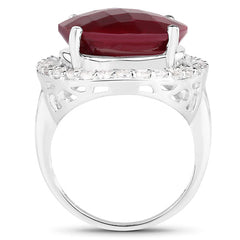 13.10 Carat Dyed Ruby and White Topaz .925 Sterling Silver Ring