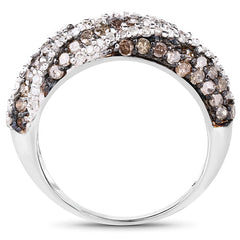 1.25 Carat Genuine Champagne Diamond & White Diamond .925 Sterling Silver Ring