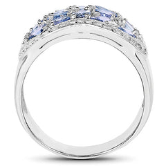 2.62 Carat Genuine Tanzanite and White Topaz .925 Sterling Silver Ring