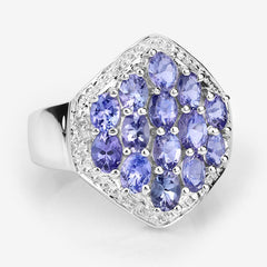 2.41 Carat Genuine Tanzanite and White Topaz .925 Sterling Silver Ring