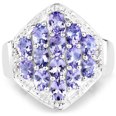 2.41 Carat Genuine Tanzanite and White Topaz .925 Sterling Silver Ring