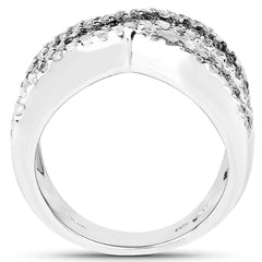 1.57 Carat Genuine Blue Diamond, White Diamond & Black Diamond .925 Sterling Silver Ring