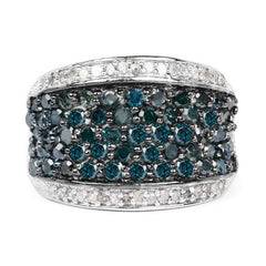 1.38 Carat Genuine Blue Diamond and White Diamond .925 Sterling Silver Ring