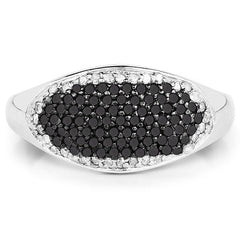 0.46 Carat Genuine Black Diamond and White Diamond .925 Sterling Silver Ring