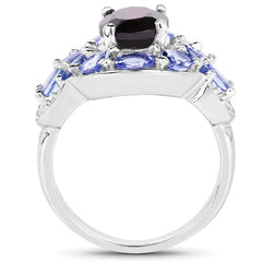 4.20 Carat Genuine Garnet, Tanzanite & White Topaz .925 Sterling Silver Ring