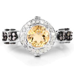 1.06 Carat Genuine Citrine, Champagne Diamond & White Diamond .925 Sterling Silver Ring