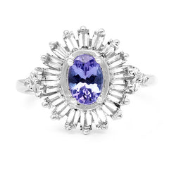 2.01 Carat Genuine Tanzanite and White Topaz .925 Sterling Silver Ring