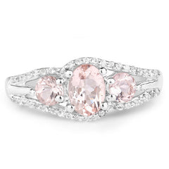 1.34 Carat Genuine Morganite and White Topaz .925 Sterling Silver Ring