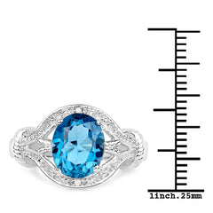 3.26 Carat Genuine London Blue Topaz & White Diamond .925 Sterling Silver Ring