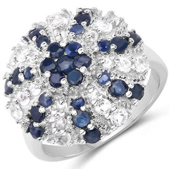 1.78 Carat Genuine Blue Sapphire & White Topaz .925 Sterling Silver Ring