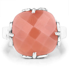 12.75 Carat Genuine Peach Moonstone .925 Sterling Silver Ring