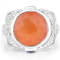 5.99 Carat Genuine Peach Moonstone, Tanzanite and White Topaz .925 Sterling Silver Ring