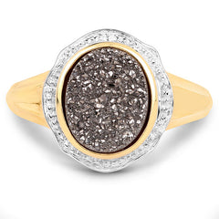 14K Yellow Gold Plated 4.50 Carat Genuine Drusy Quartz .925 Sterling Silver Ring
