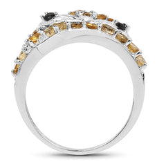 1.00 Carat Genuine Citrine & Black Spinel .925 Sterling Silver Ring