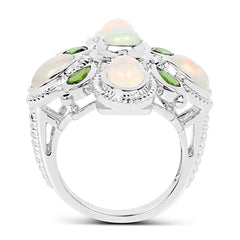 2.97 Carat Genuine Ethiopian Opal And Chrome Diopside .925 Sterling Silver Ring