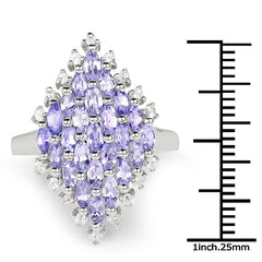 2.40 Carat Genuine Tanzanite and White Topaz .925 Sterling Silver Ring