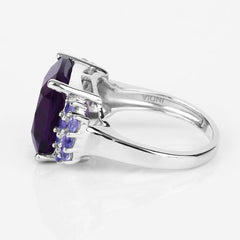 6.34 Carat Genuine Amethyst and Tanzanite .925 Sterling Silver Ring