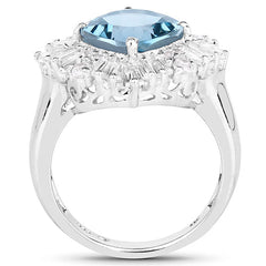 5.19 Carat Genuine London Blue Topaz & White Topaz .925 Sterling Silver Ring