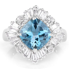 5.19 Carat Genuine London Blue Topaz & White Topaz .925 Sterling Silver Ring