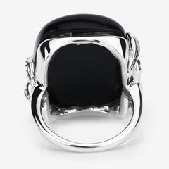 21.04 Carat Genuine Black Onyx and White Topaz .925 Sterling Silver Ring