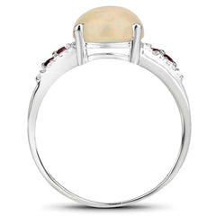 2.05 Carat Genuine Ethiopian Opal, Pink Tourmaline and White Topaz .925 Sterling Silver Ring