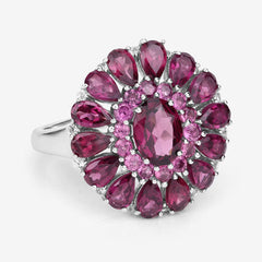6.19 Carat Genuine Rhodolite and White Topaz .925 Sterling Silver Ring