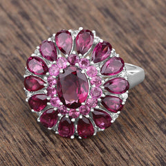 6.19 Carat Genuine Rhodolite and White Topaz .925 Sterling Silver Ring