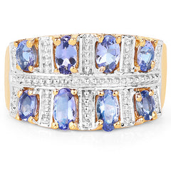 14K Yellow Gold Plated 1.68 Carat Genuine Tanzanite .925 Sterling Silver Ring