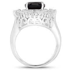 8.12 Carat Genuine Smoky Quartz and White Topaz .925 Sterling Silver Ring