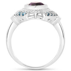 3.06 Carat Genuine Amethyst and London Blue Topaz .925 Sterling Silver Ring