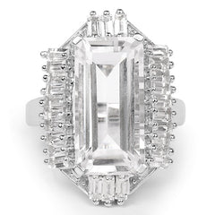 9.77 Carat Genuine Crystal Quartz & White Topaz .925 Sterling Silver Ring