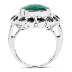 6.88 Carat Dyed Emerald & Blue Sapphire .925 Sterling Silver Ring