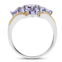 Two Tone Plated 1.67 Carat Genuine Tanzanite .925 Sterling Silver Ring