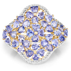 14K Yellow Gold Plated 3.60 Carat Genuine Tanzanite .925 Sterling Silver Ring