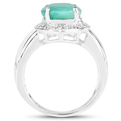 4.72 Carat Genuine Emerald and White Diamond .925 Sterling Silver Ring