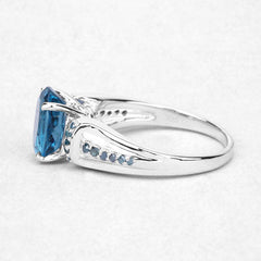 2.72 Carat Genuine London Blue Topaz and Blue Diamond .925 Sterling Silver Ring