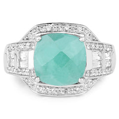 4.09 Carat Genuine Emerald and White Topaz .925 Sterling Silver Ring