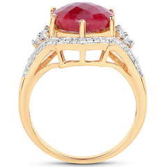 14K Yellow Gold Plated 6.91 Carat Dyed Ruby and White Topaz .925 Sterling Silver Ring