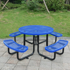 Large 46-Inch Heavy-Duty Round Outdoor Steel Picnic Table With Umbrella Hole (SAK96428)
