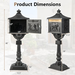 Retro Cast Aluminum Mailbox Security Postal Letter Box with Baffle Door